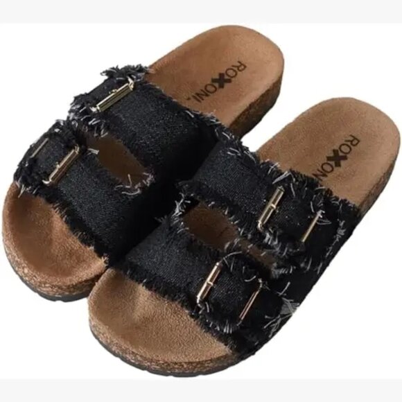 Women's Comfort Flat Sandals Slip Ons Double Buckle Adjustable Straps - Picture 1 of 3